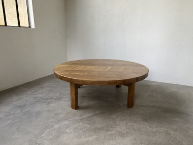 Table basse ronde en chêne, circa 1950, vue 2