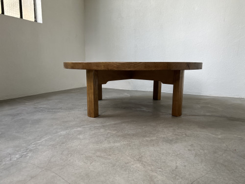 Table basse ronde en chêne, circa 1950, vue 3