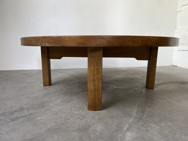 Table basse ronde en chêne, circa 1950, vue 4