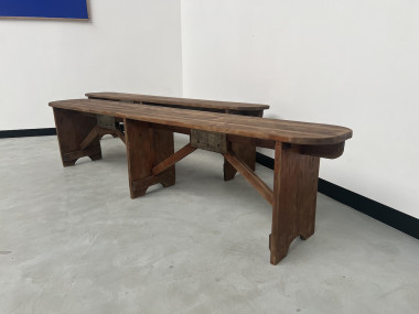 Paire de bancs de ferme en pin, années 50, vue 3
