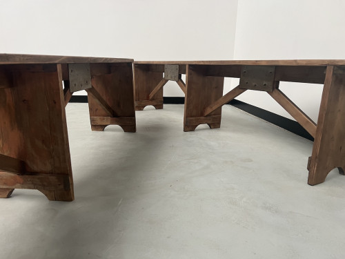 Paire de bancs de ferme en pin, années 50, vue 4