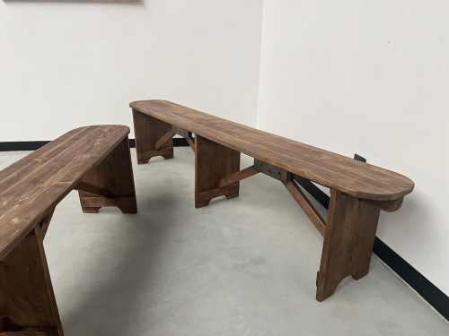 Paire de bancs de ferme en pin, années 50, vue 5