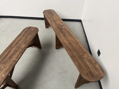 Paire de bancs de ferme en pin, années 50, vue 6