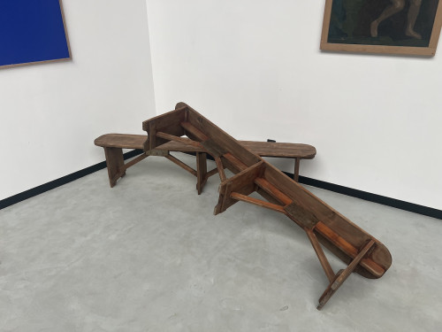 Paire de bancs de ferme en pin, années 50, vue 7
