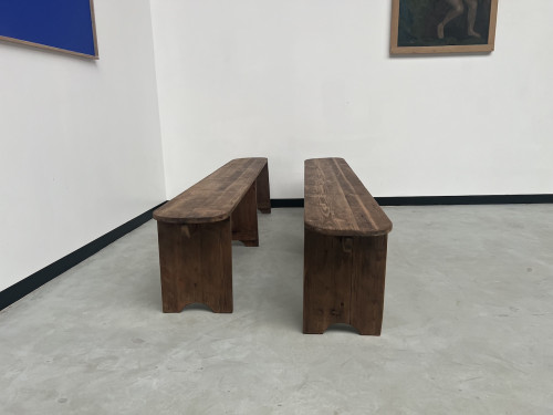 Paire de bancs de ferme en pin, années 50, vue 8