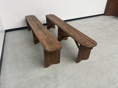 Paire de bancs de ferme en pin, années 50, vue 9