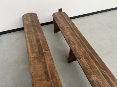 Paire de bancs de ferme en pin, années 50, vue 11