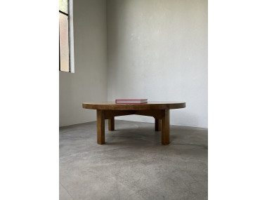 Table basse ronde en chêne, circa 1950, vue 16