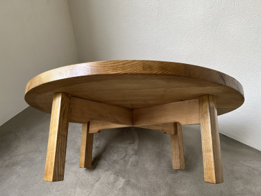 Table basse ronde en chêne, circa 1950, vue 18