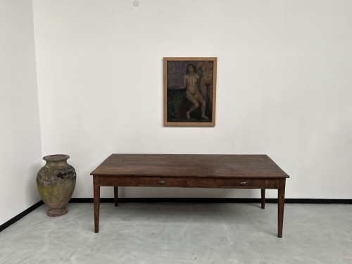 Grande table écritoire des années 40 en chêne massif, vue 2