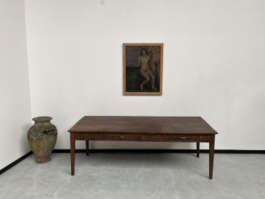 Grande table écritoire des années 40 en chêne massif, vue 2