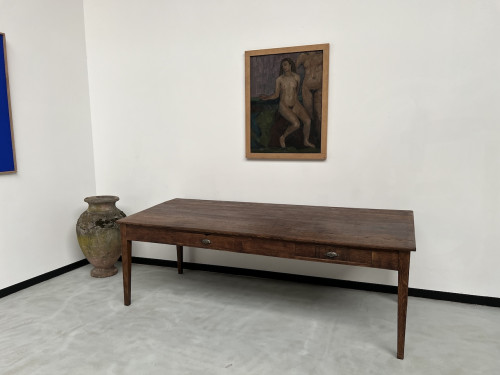 Grande table écritoire des années 40 en chêne massif, vue 3