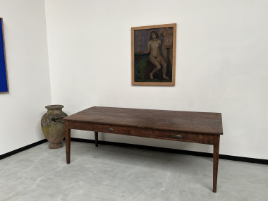 Grande table écritoire des années 40 en chêne massif, vue 3