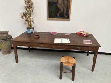 Grande table écritoire des années 40 en chêne massif, vue 13