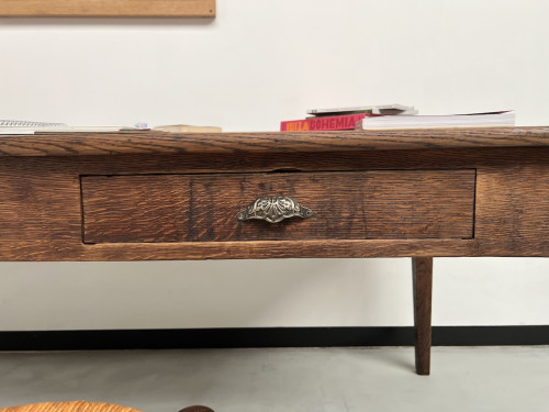 Grande table écritoire des années 40 en chêne massif, vue 14