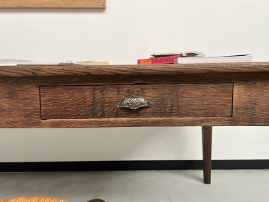 Grande table écritoire des années 40 en chêne massif, vue 14