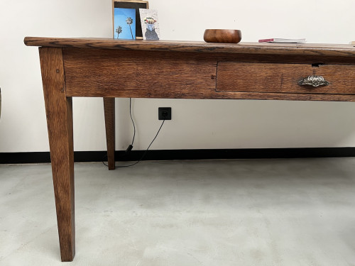 Grande table écritoire des années 40 en chêne massif, vue 17