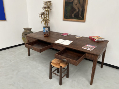 Grande table écritoire des années 40 en chêne massif, vue 27