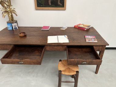 Grande table écritoire des années 40 en chêne massif, vue 28