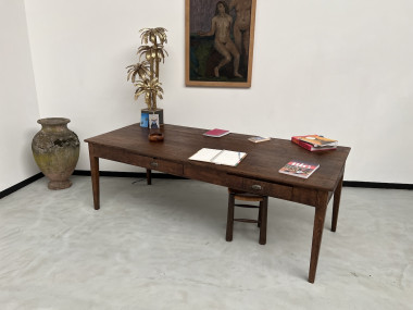 Grande table écritoire des années 40 en chêne massif, vue 33