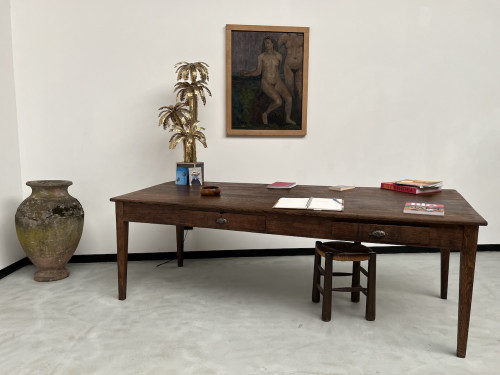 Grande table écritoire des années 40 en chêne massif, vue 34