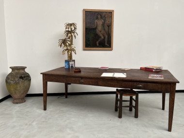 Grande table écritoire des années 40 en chêne massif, vue 34