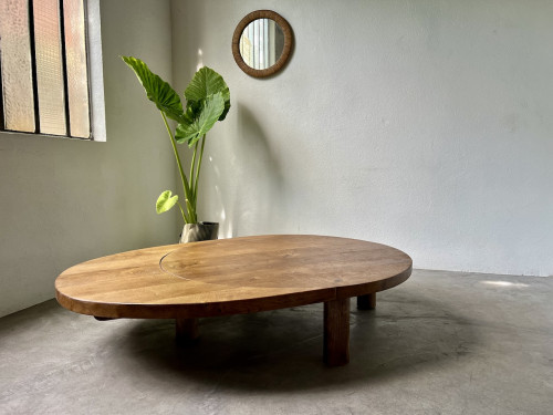 Table basse ronde en chêne massif, DLG Pierre Chapo, avec ses rallonges., vue 8