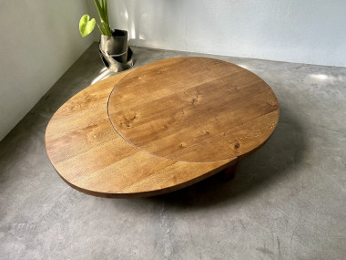 Table basse ronde en chêne massif, DLG Pierre Chapo, avec ses rallonges., vue 9