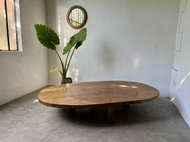Table basse ronde en chêne massif, DLG Pierre Chapo, avec ses rallonges., vue 28