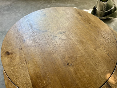 Table basse ronde en chêne massif, DLG Pierre Chapo, avec ses rallonges., vue 32