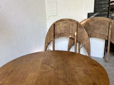 Table basse ronde en chêne massif, DLG Pierre Chapo, avec ses rallonges., vue 33