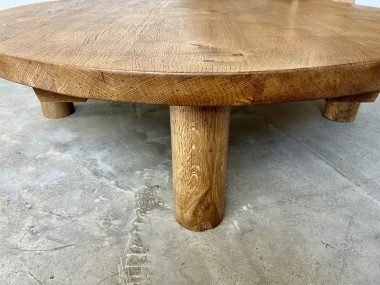 Table basse ronde en chêne massif, DLG Pierre Chapo, avec ses rallonges., vue 34