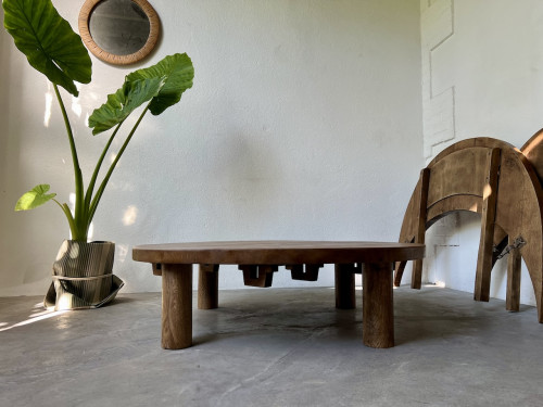 Table basse ronde en chêne massif, DLG Pierre Chapo, avec ses rallonges., vue 36