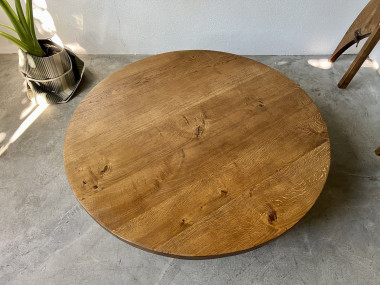 Table basse ronde en chêne massif, DLG Pierre Chapo, avec ses rallonges., vue 38