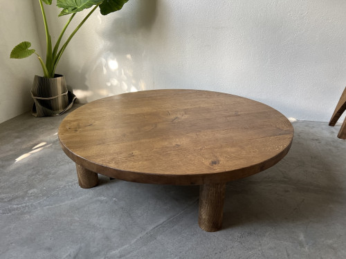 Table basse ronde en chêne massif, DLG Pierre Chapo, avec ses rallonges., vue 40
