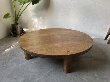 Table basse ronde en chêne massif, DLG Pierre Chapo, avec ses rallonges., vue 40
