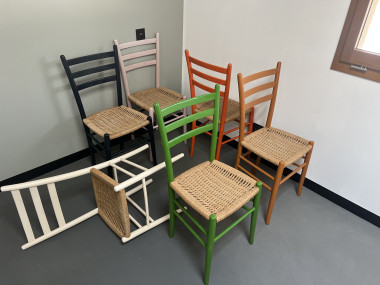 6 chaises italiennes en corde et hêtre massif, vue 1