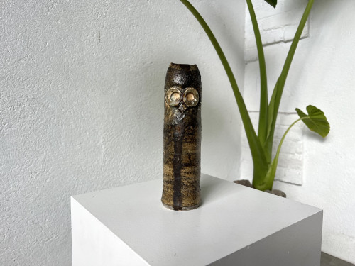 Chouette en grès tourné d'Alfred Berger, hauteur 23 cm, Maison Lecan