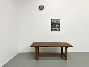 Table à manger brutaliste en orme massif, années 50, vue 1