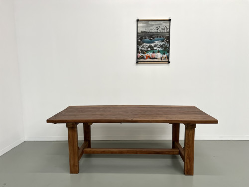 Table à manger brutaliste en orme massif, années 50, vue 2