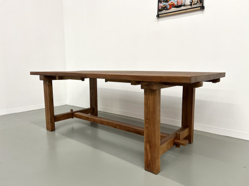 Table à manger brutaliste en orme massif, années 50, vue 3