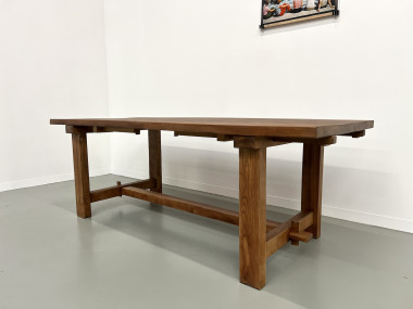 Table à manger brutaliste en orme massif, années 50, vue 3