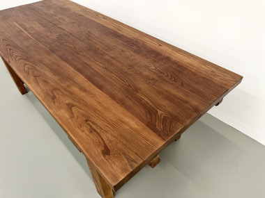 Table à manger brutaliste en orme massif, années 50, vue 4