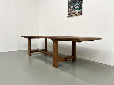 Table à manger brutaliste en orme massif, années 50, vue 15