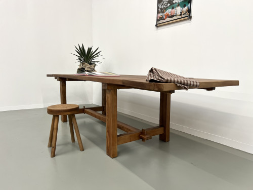 Table à manger brutaliste en orme massif, années 50, vue 24