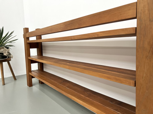 Etagère moderniste des années 70 en orme massif, vue 10