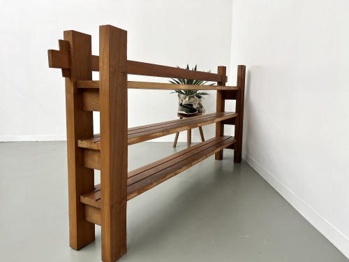 Etagère moderniste des années 70 en orme massif, vue 15