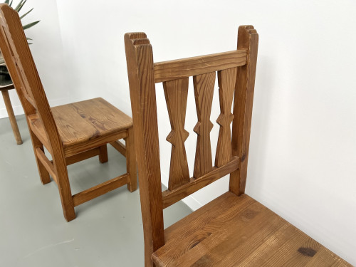Série de 4 chaises en pin, années 70, vue 6