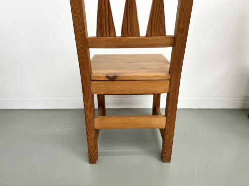 Série de 4 chaises en pin, années 70, vue 10