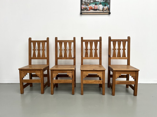 Série de 4 chaises en pin, années 70, vue 14